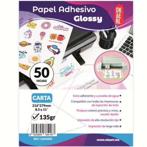 Papel Extra Adhesivo Carta 135g 50 Hojas Secado Rápido Pack