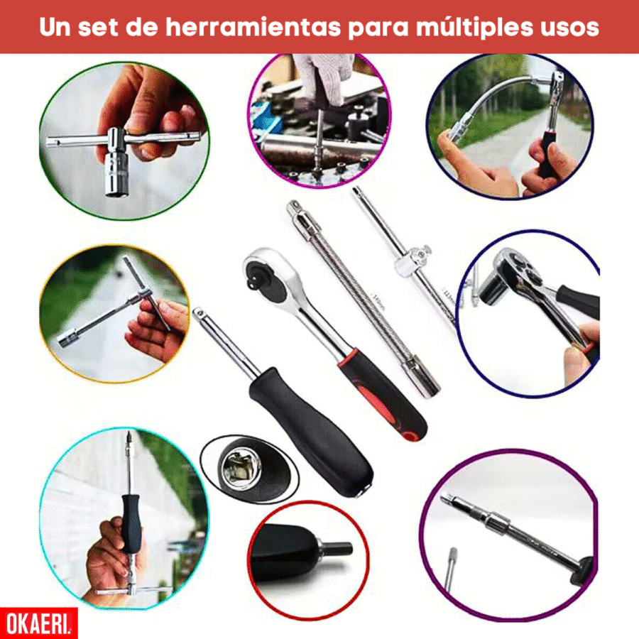 Kit Juego Dados 46 Herramientas Mecánicas Rojo Manuales - Image 4
