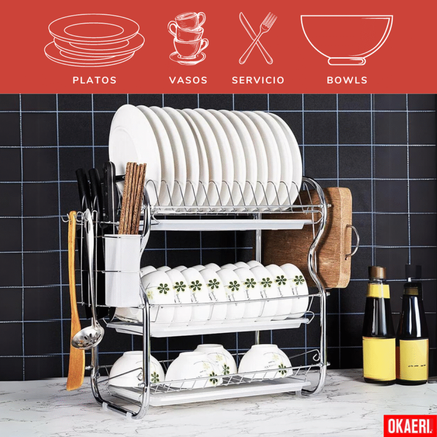 Escurridor De Trastes 3 Pisos Organizador Platos Porta Traste Cocina - Image 3