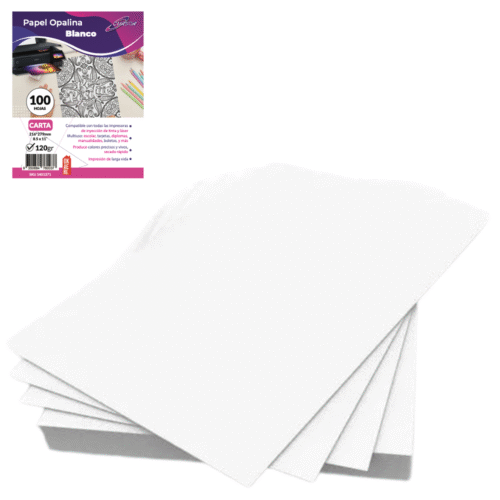 Papel Opalina 120g CURSOR Carta 100 Hojas Blanco Delgada Paquete