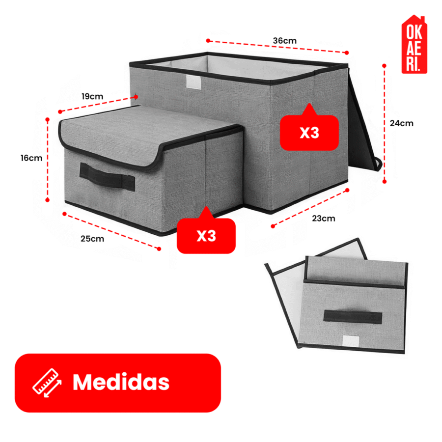 6 Cajas Organizadoras Con Tapa OKAERI Tela Almacenamiento Guardar Ropa Closet - Image 5