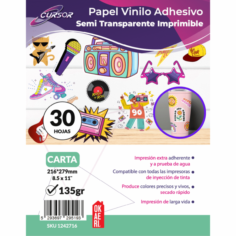 Papel Vinilo Adhesivo Semi Transparente CURSOR 30 Hojas Carta Inkjet - Image 10