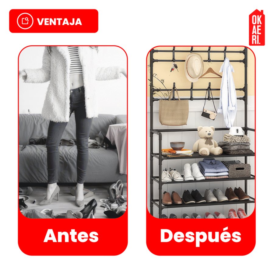 Zapatero Perchero OKAERI Organizador Metálico 5 Niveles Zapatos Ganchos - Image 4