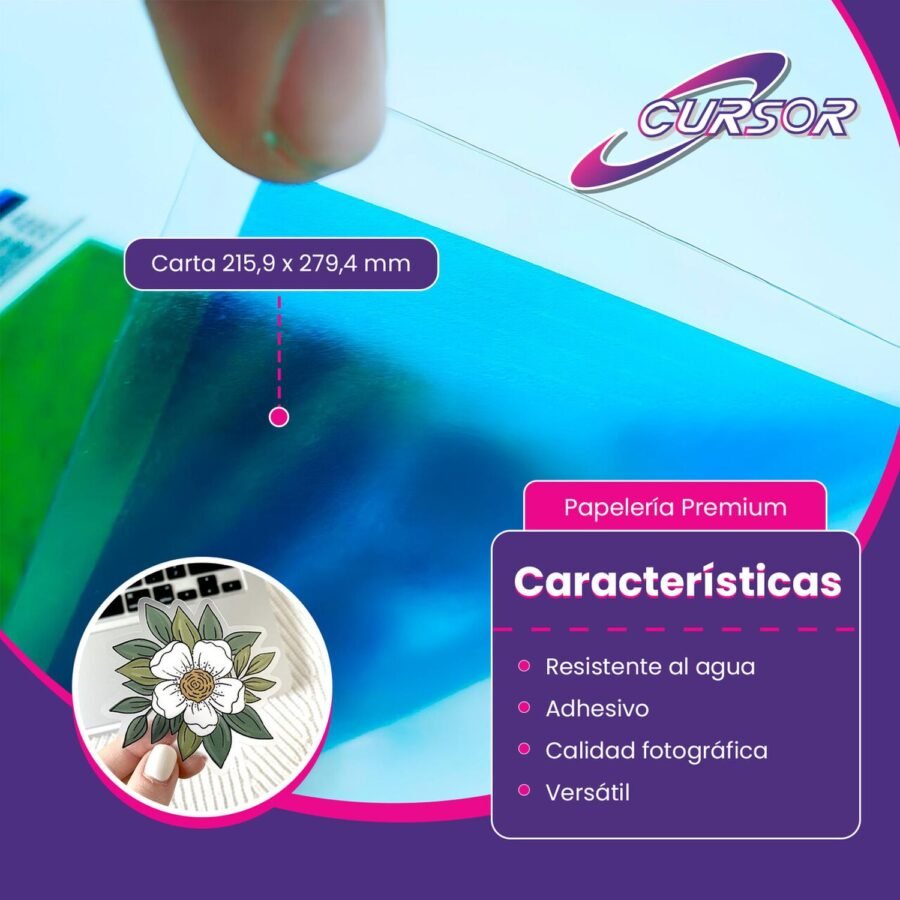 Papel Vinilo Adhesivo Semi Transparente CURSOR 30 Hojas Carta Inkjet - Image 4