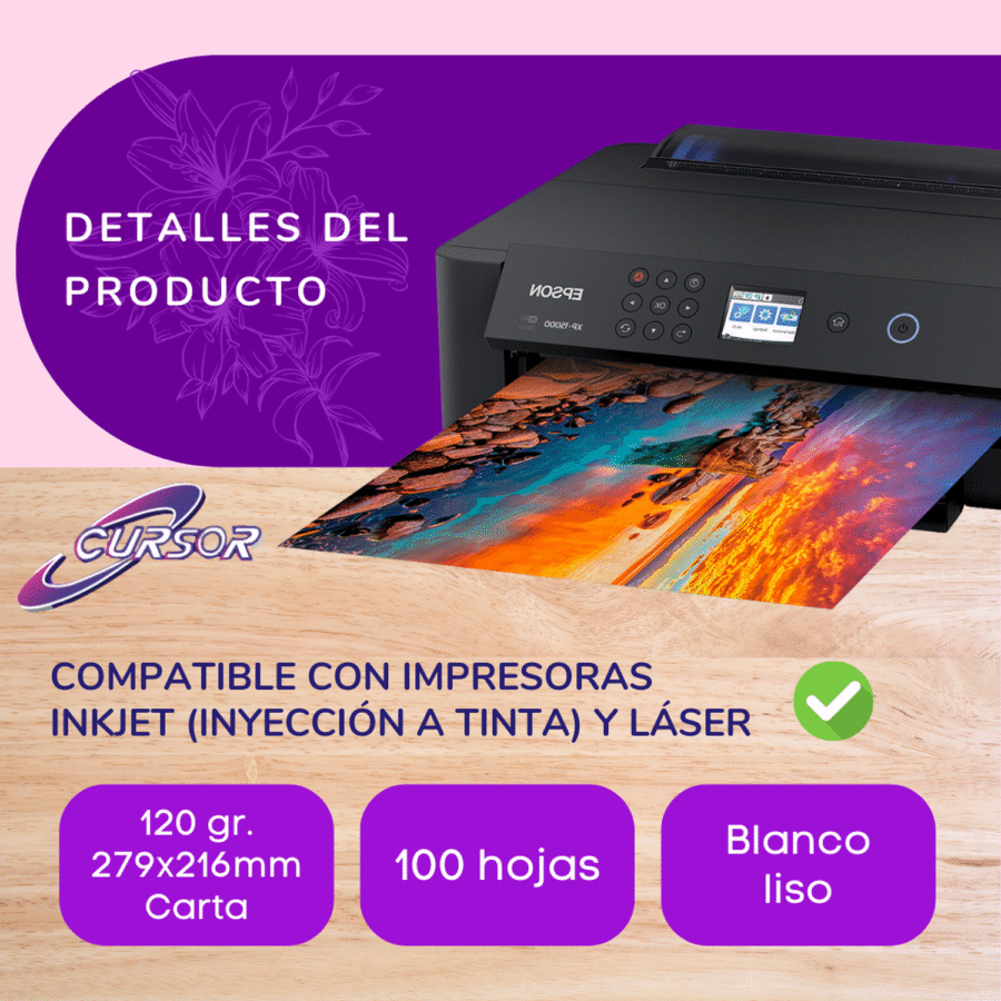 Papel Opalina 120g CURSOR Carta 100 Hojas Blanco Delgada Paquete - Image 3