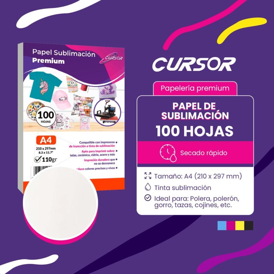 Papel Sublimación CURSOR 100 Hojas A4 Premium Sublimar 110g Secado Rápido - Image 2