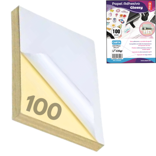 2 Paq Papel Adhesivo Fotográfico 100 Hojas CURSOR Carta 135g Brillante Blanco