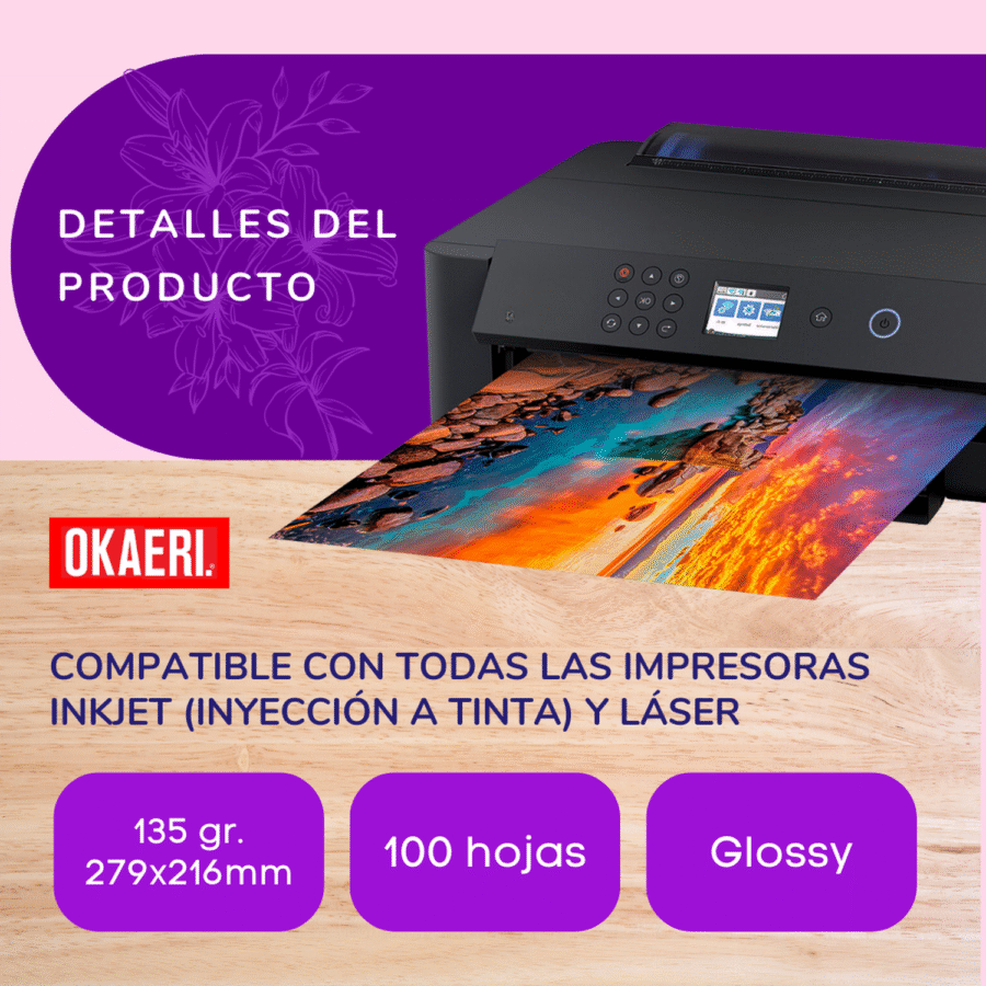 2 Paq Papel Adhesivo Fotográfico 100 Hojas CURSOR Carta 135g Brillante Blanco - Image 4