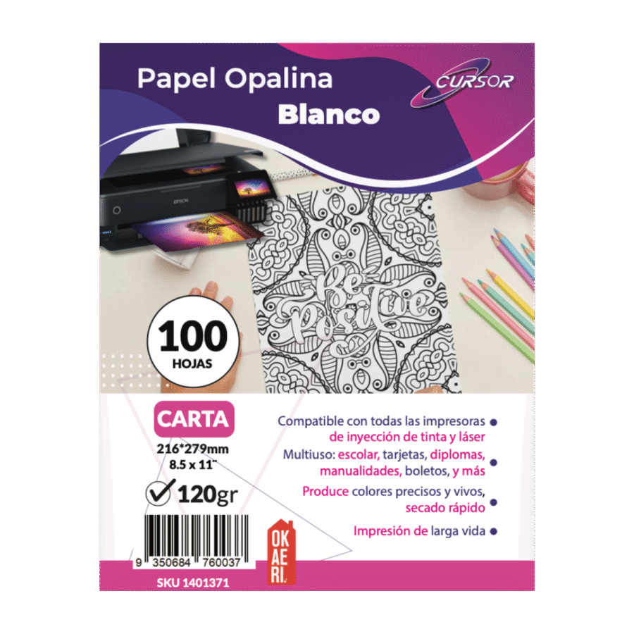 Papel Opalina 120g CURSOR Carta 100 Hojas Blanco Delgada Paquete - Image 5