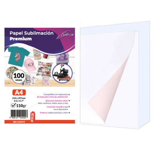 Papel Sublimación CURSOR 100 Hojas A4 Premium Sublimar 110g Secado Rápido