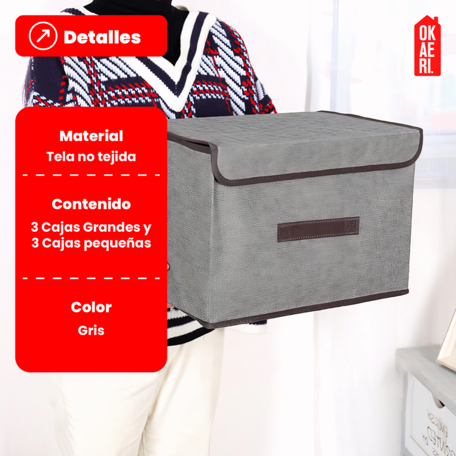 6 Cajas Organizadoras Con Tapa OKAERI Tela Almacenamiento Guardar Ropa Closet - Image 2