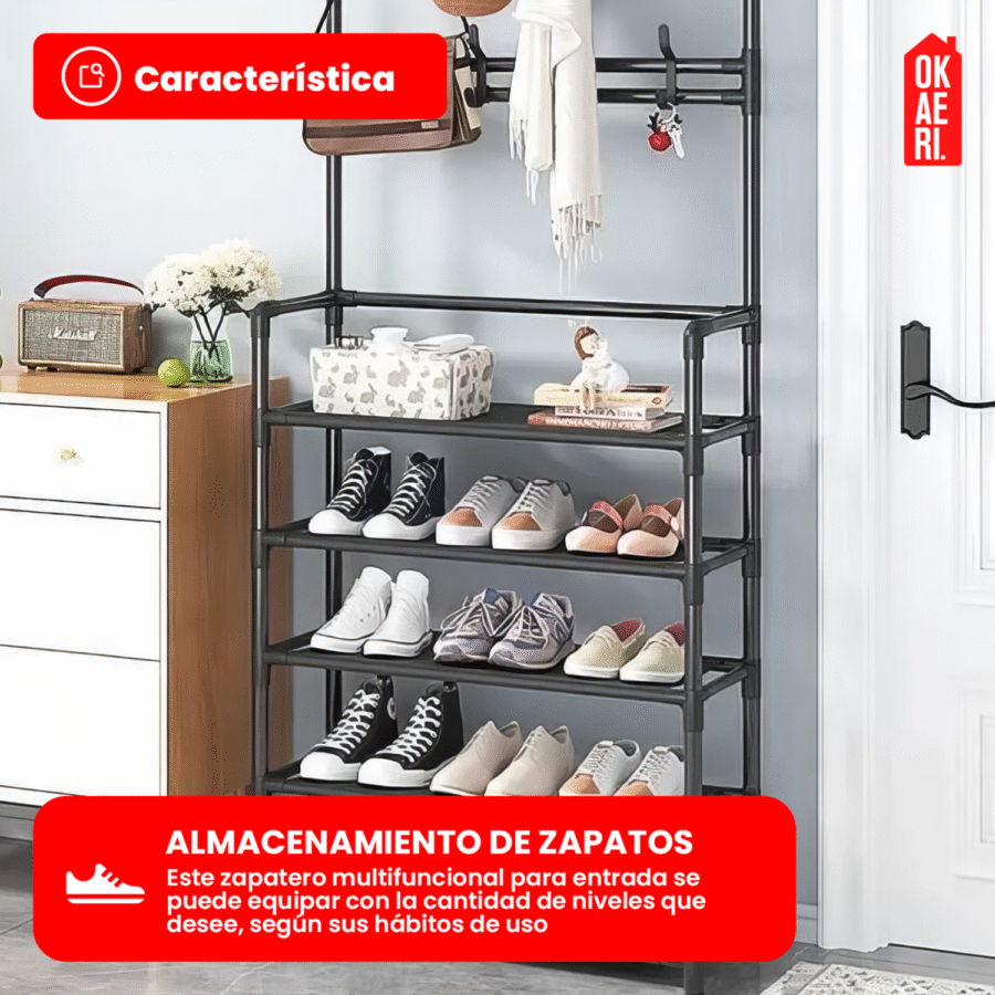 Zapatero Perchero OKAERI Organizador Metálico 5 Niveles Zapatos Ganchos - Image 6