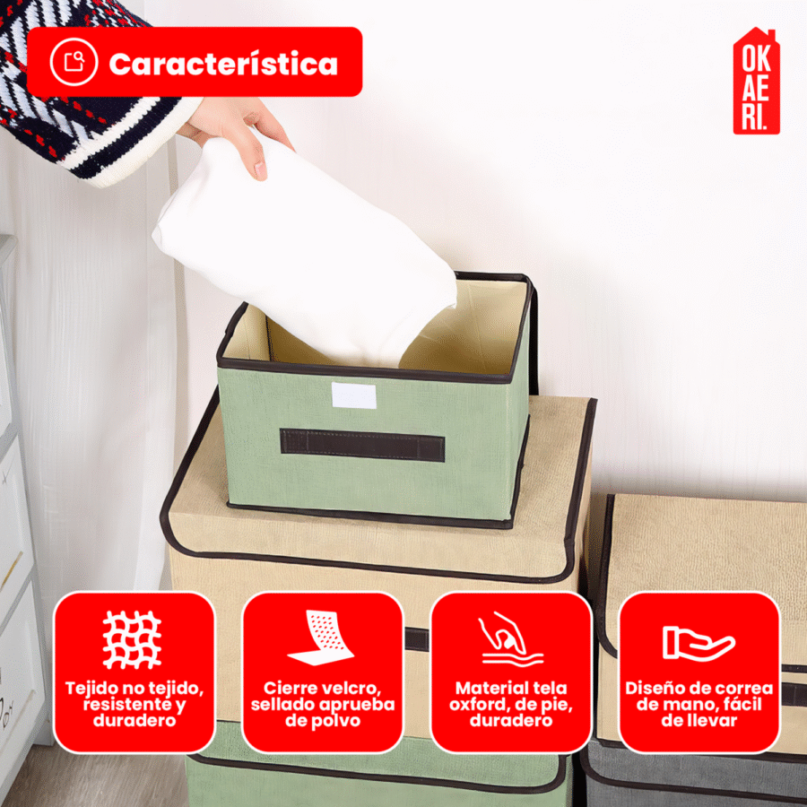 6 Cajas Organizadoras Con Tapa OKAERI Tela Almacenamiento Guardar Ropa Closet - Image 3