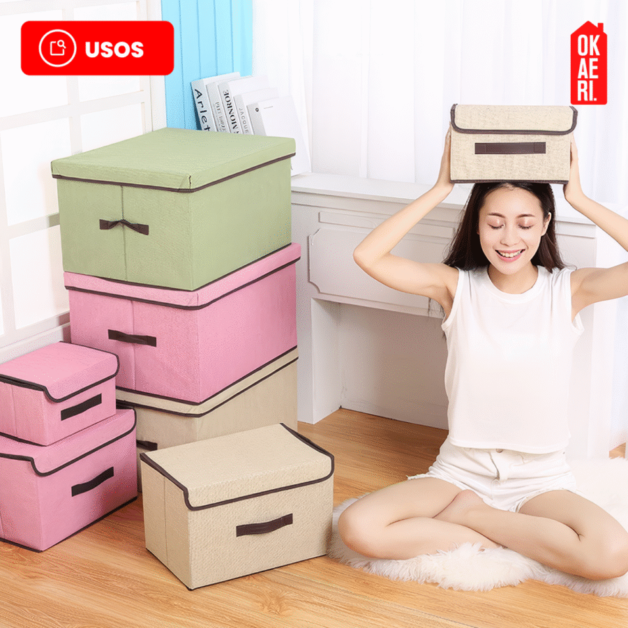 6 Cajas Organizadoras Con Tapa OKAERI Tela Almacenamiento Guardar Ropa Closet - Image 8