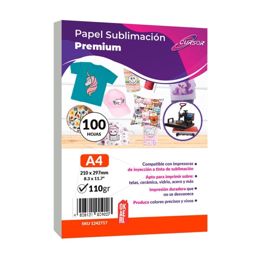 Papel Sublimación CURSOR 100 Hojas A4 Premium Sublimar 110g Secado Rápido - Image 8