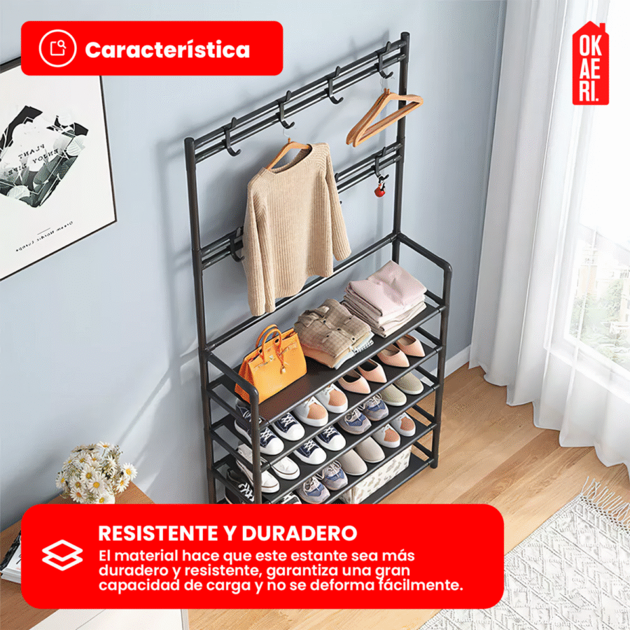 Zapatero Perchero OKAERI Organizador Metálico 5 Niveles Zapatos Ganchos - Image 5