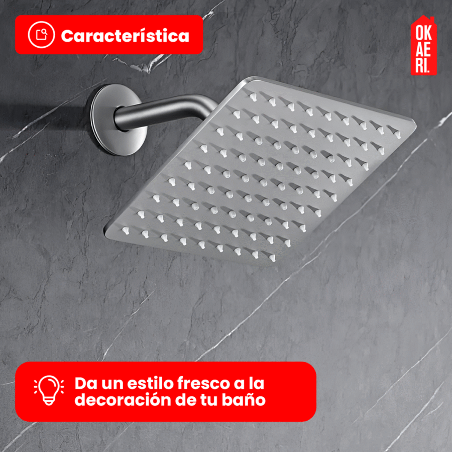 Regadera Cuadrada OKAERI 20x20cm Acero Inox Plateada Baño Ducha - Image 4