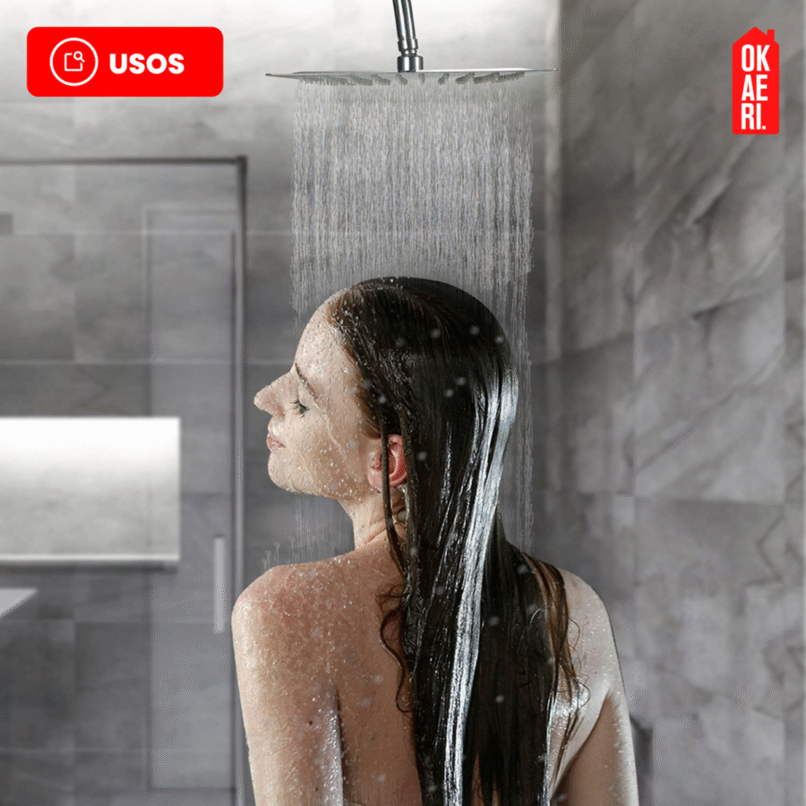 Regadera Cuadrada OKAERI 20x20cm Acero Inox Plateada Baño Ducha - Image 6