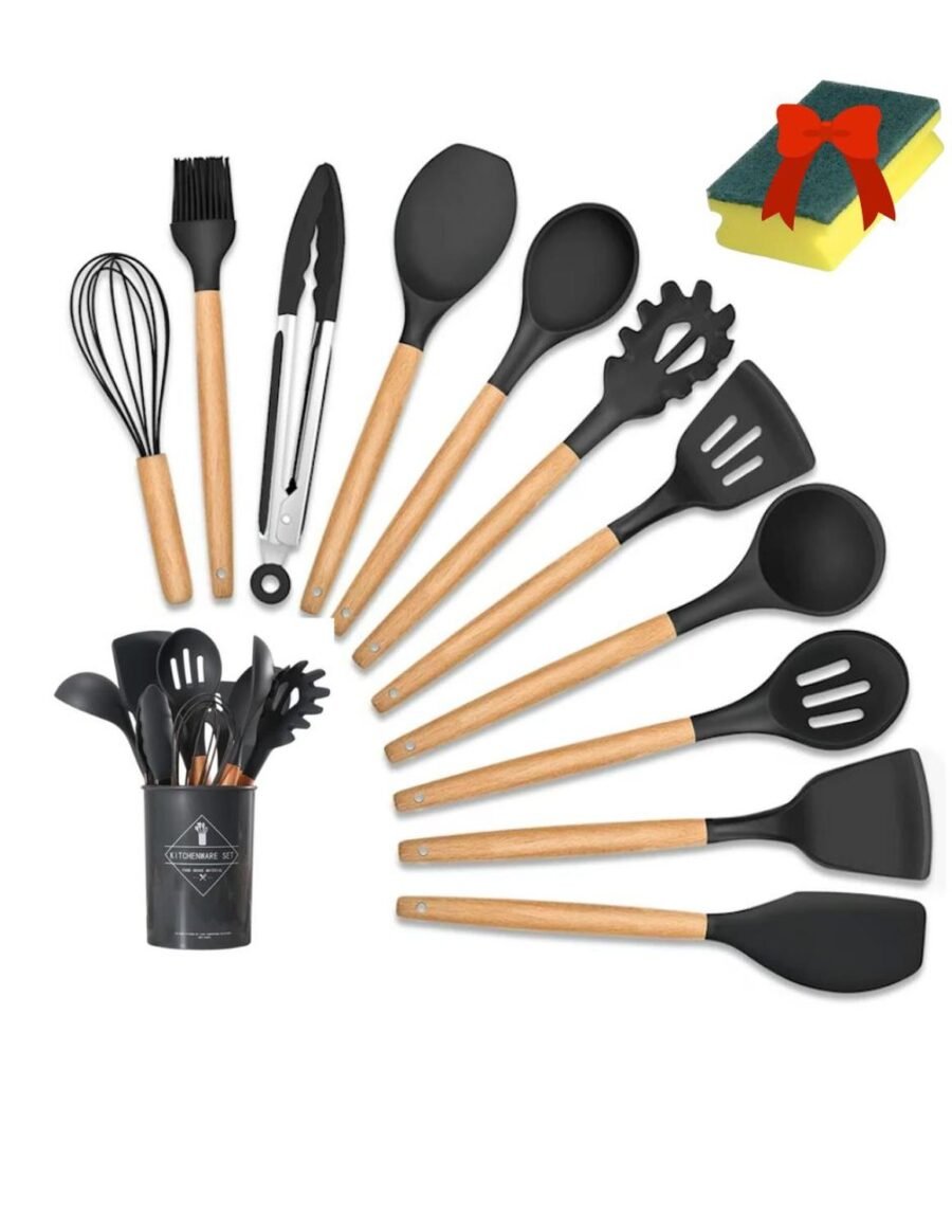 Utensilios Silicona Madera Set Cocina Juego Cucharas +regalo - Image 8