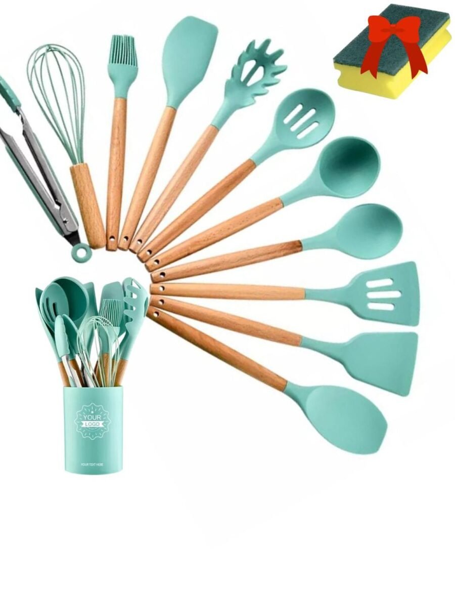 Utensilios Silicona Madera Set Cocina Juego Cucharas +regalo - Image 11