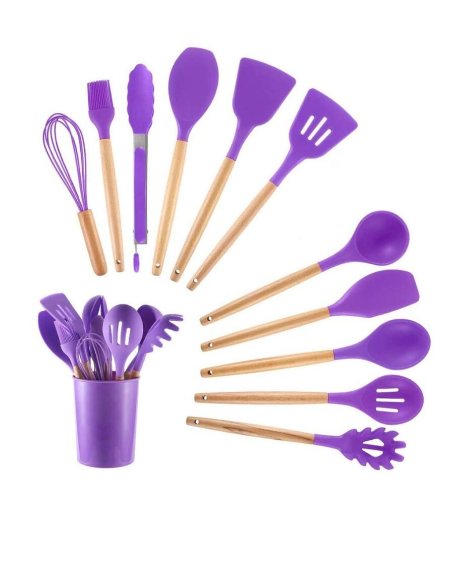 Utensilios Silicona Madera Set Cocina Juego Cucharas +regalo - Image 10