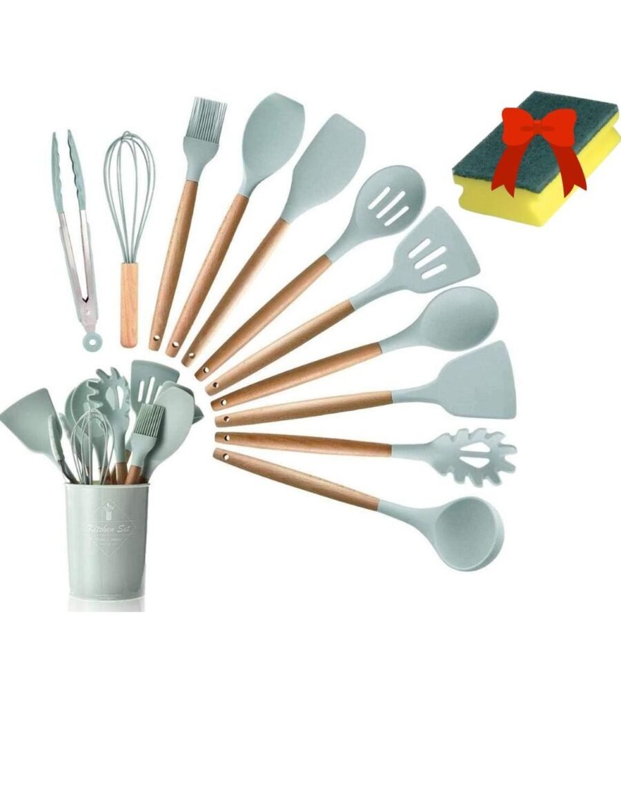 Utensilios Silicona Madera Set Cocina Juego Cucharas +regalo - Image 14