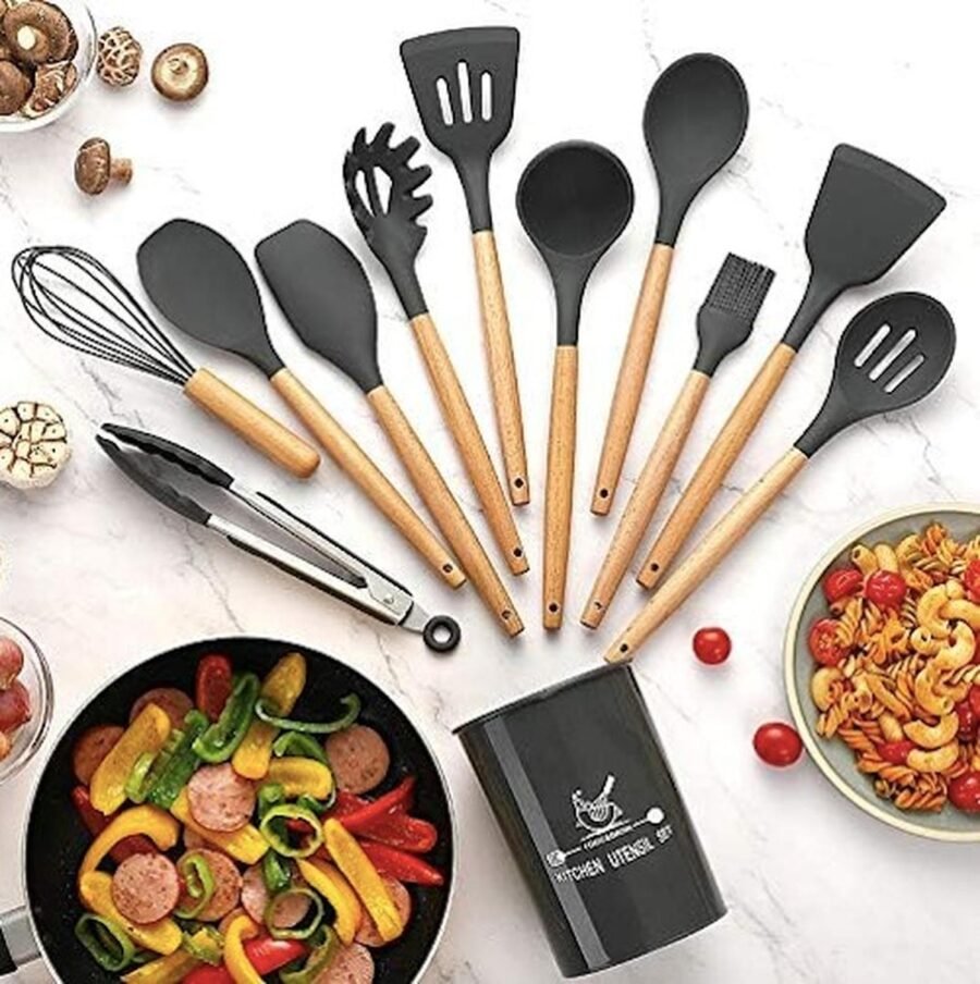 Utensilios Silicona Madera Set Cocina Juego Cucharas +regalo - Image 2
