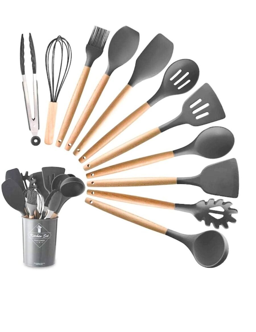 Utensilios Silicona Madera Set Cocina Juego Cucharas +regalo - Image 9