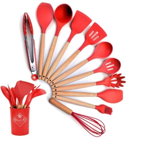 Utensilios Silicona Madera Set Cocina Juego Cucharas +regalo