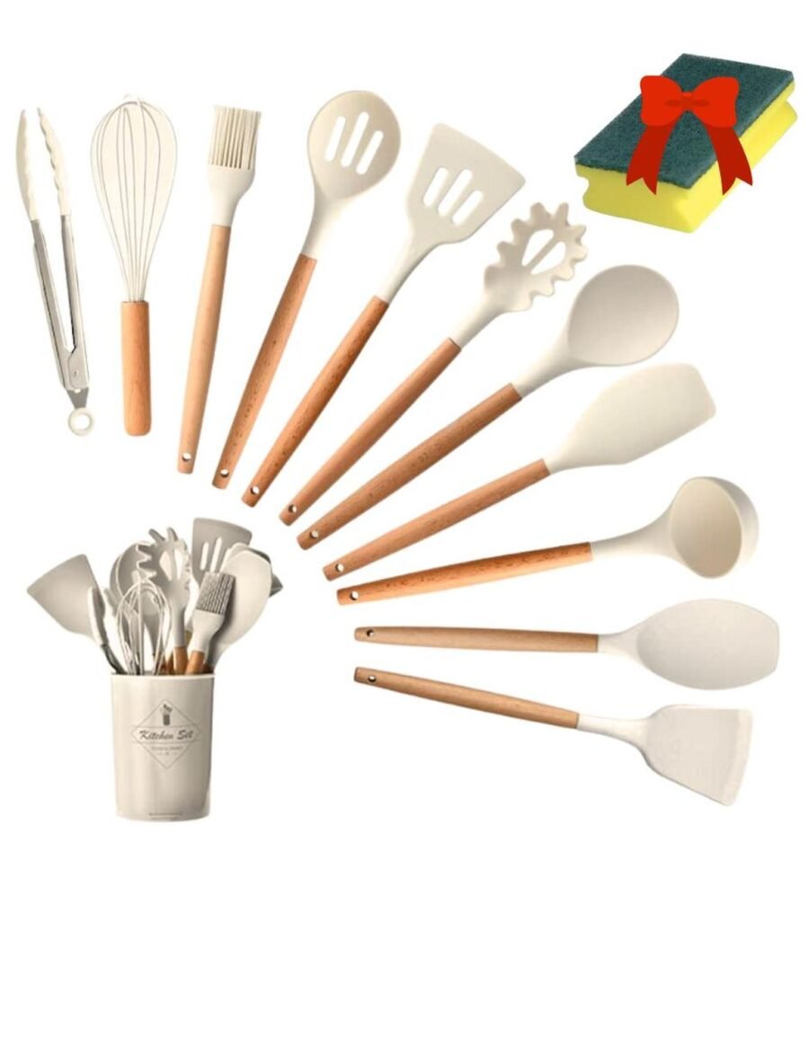 Utensilios Silicona Madera Set Cocina Juego Cucharas +regalo - Image 15
