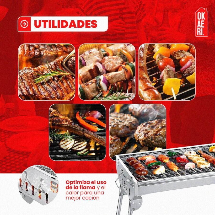 Asador Parrilla Portátil OKAERI Acero Inox Plegable Carbón BBQ Cocina Camping Grill - Image 7
