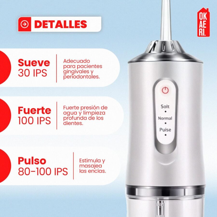 Irrigador Bucal OKAERI Limpiador Agua Eléctrico Para Dientes Recargable USB Portátil Con Accesorios - Image 4