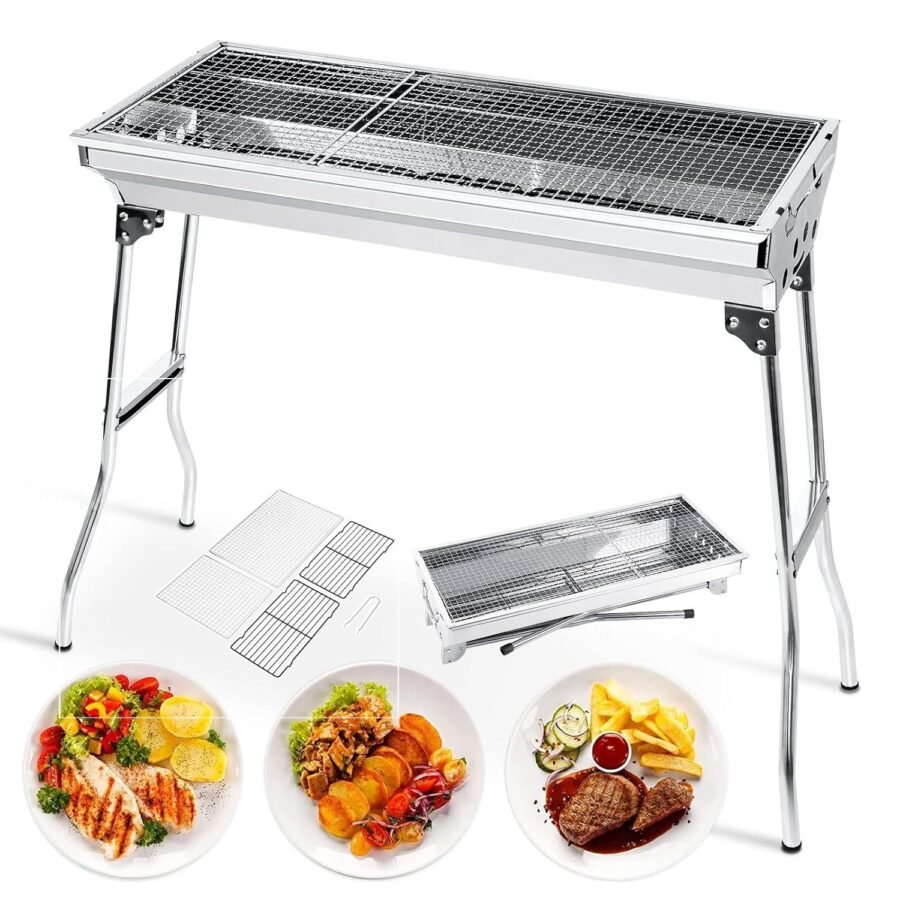 Asador Parrilla Portátil OKAERI Acero Inox Plegable Carbón BBQ Cocina Camping Grill - Image 2