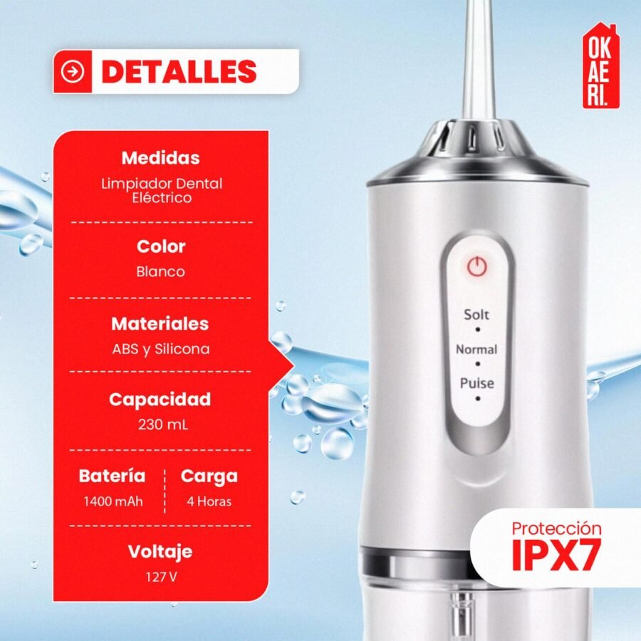 Irrigador Bucal OKAERI Limpiador Agua Eléctrico Para Dientes Recargable USB Portátil Con Accesorios - Image 2