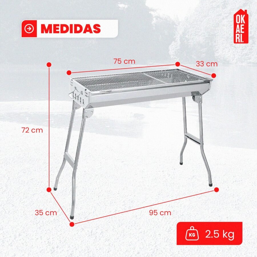 Asador Parrilla Portátil OKAERI Acero Inox Plegable Carbón BBQ Cocina Camping Grill - Image 6