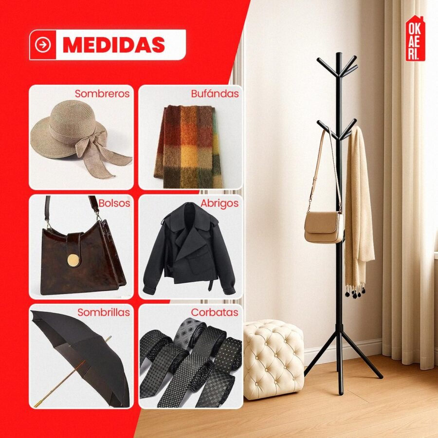 Perchero De Piso Pie OKAERI Con Ganchos Metálico Organizador Ropa - Image 2