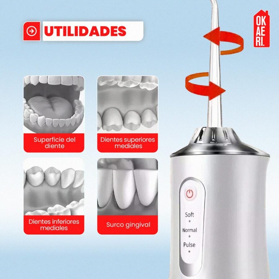 Irrigador Bucal OKAERI Limpiador Agua Eléctrico Para Dientes Recargable USB Portátil Con Accesorios - Image 3