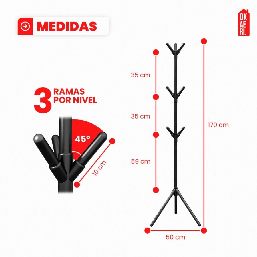 Perchero De Piso Pie OKAERI Con Ganchos Metálico Organizador Ropa - Image 4