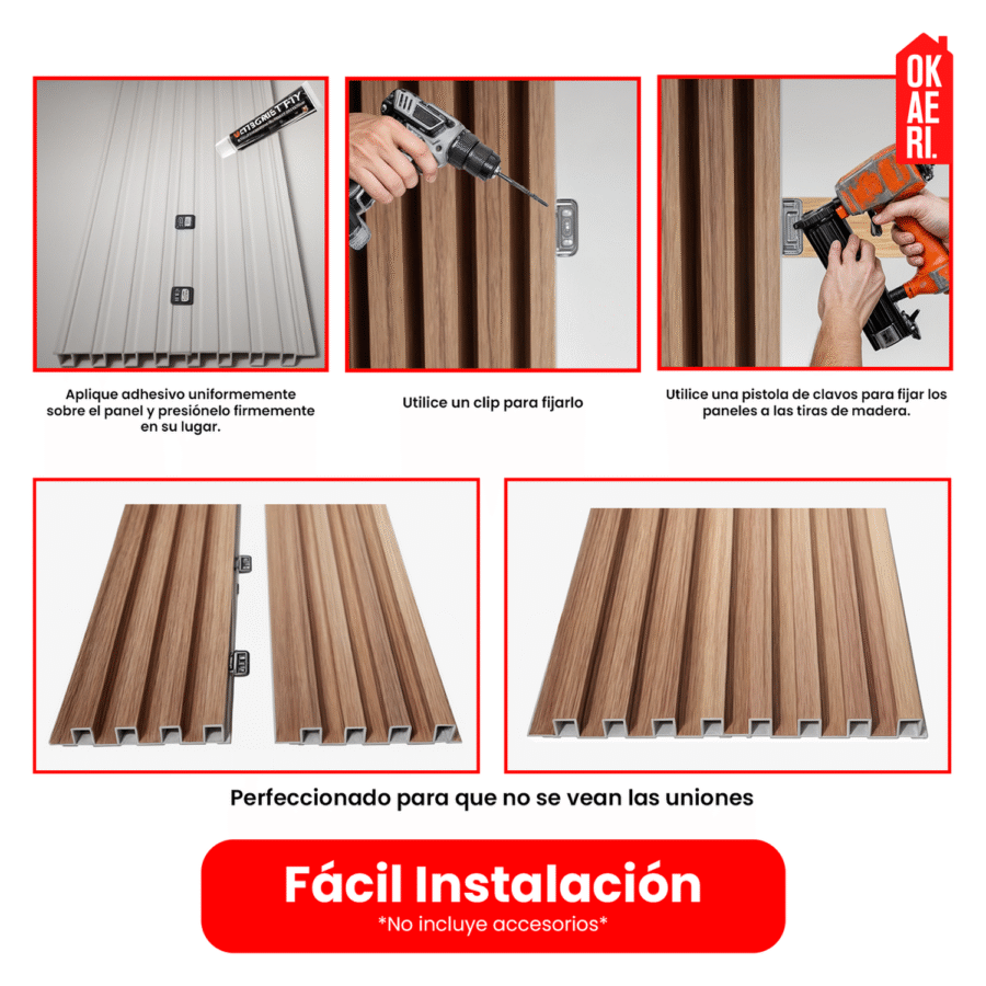 Panel Decorativo WPC OKAERI Pared 12pzs 1mx16cm Color Madera Lambrin Acanalado - Image 7
