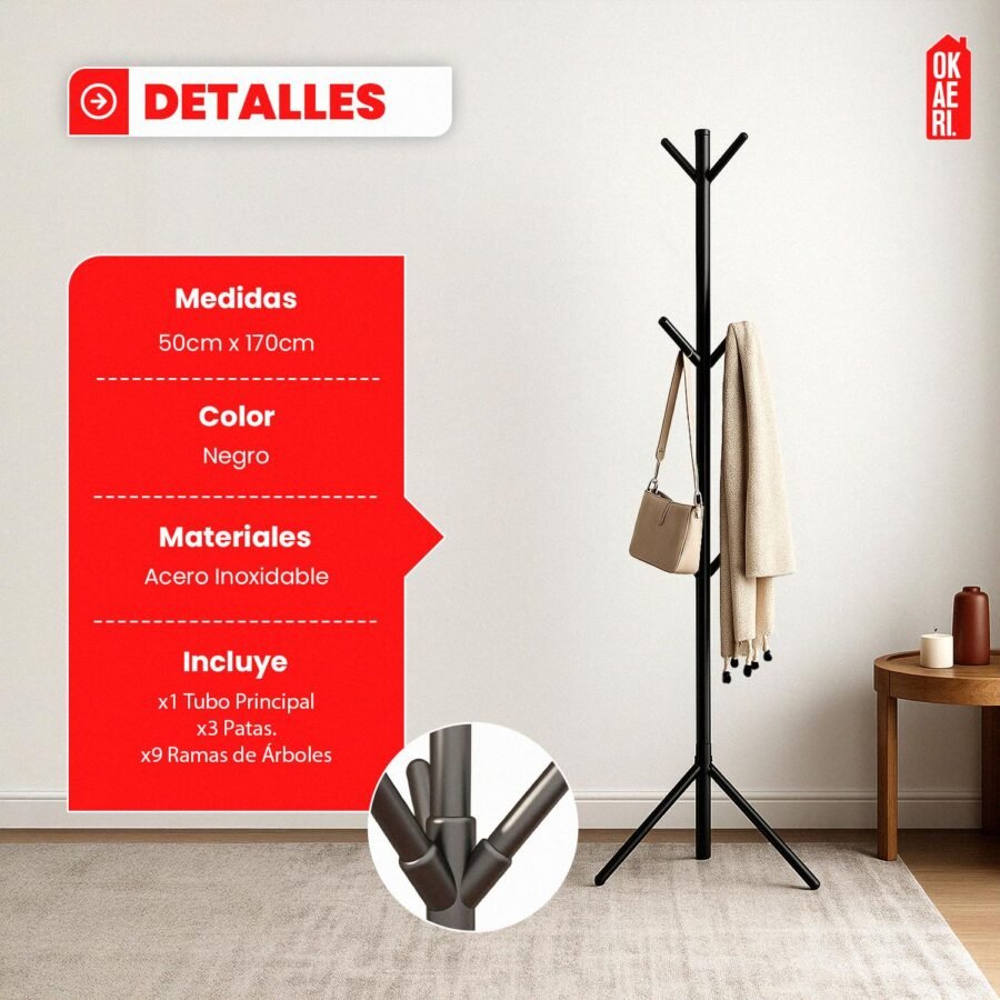 Perchero De Piso Pie OKAERI Con Ganchos Metálico Organizador Ropa - Image 3