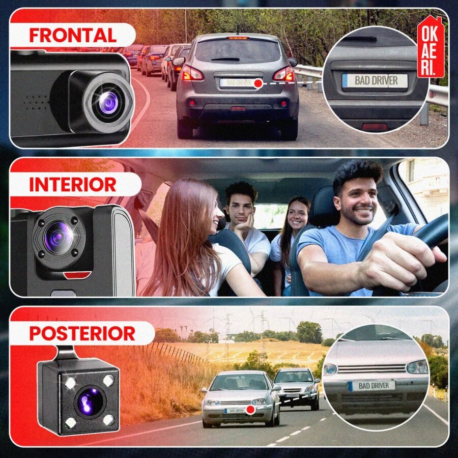 Cámara para Auto OKAERI 1080P HD Automóvil Dash Cam Reversa - Image 3