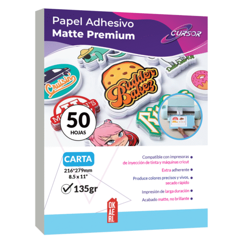 Papel Fotográfico Adhesivo Cursor Mate Carta 135 g – 50 H