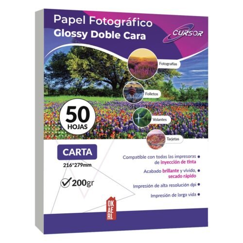 Papel fotográfico doble cara 200g 50 hojas GLOSSY CARTA CURSOR
