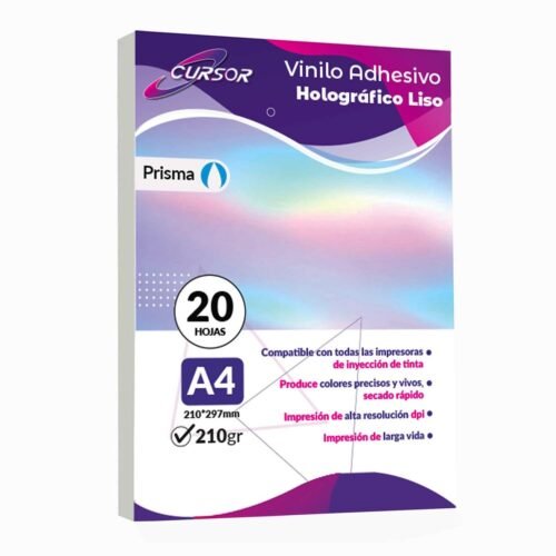 Vinil Adhesivo Holográfico Iridiscente Imprimible Inkjet A4 – 20 Hojas